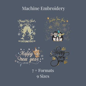 新年あけましておめでとうございます！刺繍デザイン｜デジタルミシンファイル｜2026年ホリデーシーズンのお祝いパターン｜お祭りの装飾
