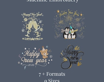 Frohes Neues Jahr Stickmuster | Digitale Maschinendatei | 2026 Feiertags-Feier-Muster | Festliche Dekoration