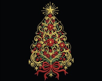Elegante Weihnachtsbaum Stickdatei | Festliches Urlaub Ornament Muster | Winter Kids Motiv | Maschinendatei