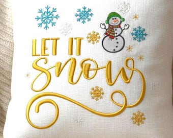 Weihnachten Let It Snow Stickdatei | Schneemann-Zitat-Muster | Feiertags-Winter-Kranz | Maschinendatei