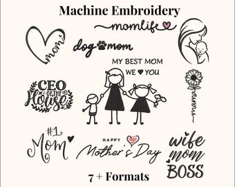 Mother’s Day Embroidery Designs Bundle | Gift Ideas For Mom (Digital Download) | Machine Stitch File