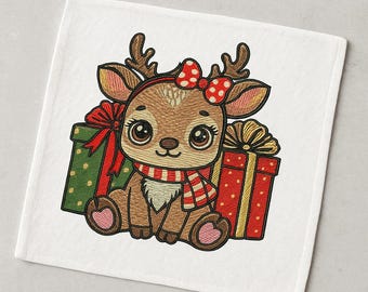 Stickdatei Weihnacht Rentier | 9 Größen | Entzückendes Baby-Tiermuster | Urlaub Festliche Dekor | Maschinendatei
