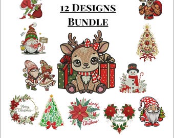 Weihnachten Kinderstickmotive | Festliches Winterurlaub-Muster-Bundle | Sweatshirt Stitch-Motiv | Maschinendatei