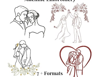 Paar Maschinenstickmotive Bundle Valentinstag | Verlobungs- & Hochzeitsstickerei | Braut Bräutigam Stickerei