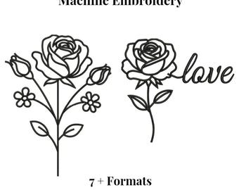 Rose Love Script Stickdatei, Maschinenstickerei | Strichzeichnungen | Valentinstag Geschenk | Personalisierbar Hochzeitstag