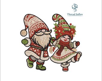 Weihnachts Wichtel Paar Stickdatei | Mr & Mrs Urlaub Zwerge Muster | Festliche Maschinendatei