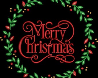Frohe Weihnachten Kranz Stickdatei | Blumen Winter Urlaub Muster | Festliche Deko Motiv | Maschinendatei