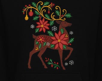 Stickdatei Weihnacht Rentier | 9 Größen | Urlaub Hirsch Applikation | Florales Wintermuster | Maschinendatei