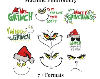 Grinch Weihnachten Weihnachten Maschinenstickerei Design Bundle | Multi-Format Digitale Datei