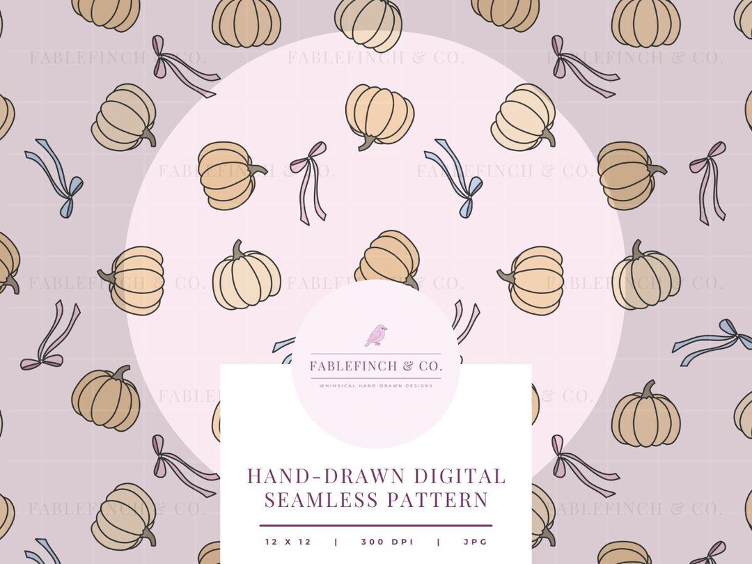 Pumpkins & Pastel Bows Pink Seamless Pattern | Autumn Digital Paper ...