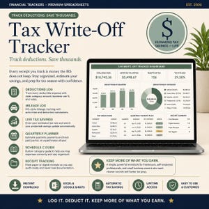 Hoja de cálculo para el seguimiento de deducciones fiscales, registro del Anexo C, cálculo de kilometraje en Excel (descarga digital)