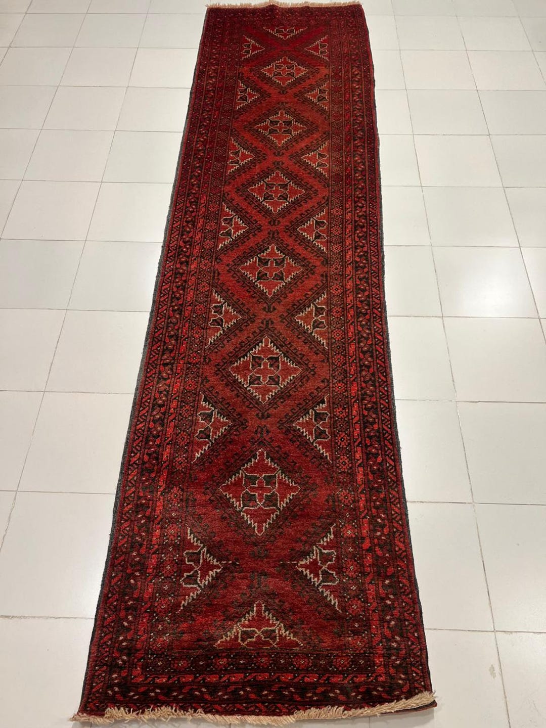 Old Afghan Tribal Runner Rug – Handmade Wool Traditional Hallway Carpet ...