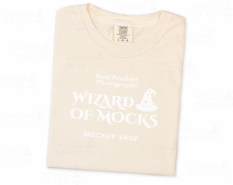 Comfort Colors 1717 Mockup Ivory Shirt Flat Lay, C1717 Folded Tee Mock