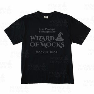 Comfort Colors 1717 Mockup Black Shirt Flatlay Smooth, Print On Demand Mock, C1717 Simple White Background TShirt Mock