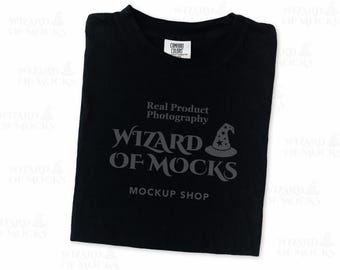 Comfort Colors 1717 Mockup Black Shirt Flat Lay, C1717 Folded Tee Mock