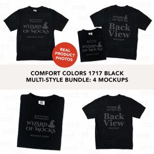 Comfort Colors 1717 Black Front Back Folded Mockup Bundle, C1717 Multi Style TShirt Mock Up, Real Product Photos