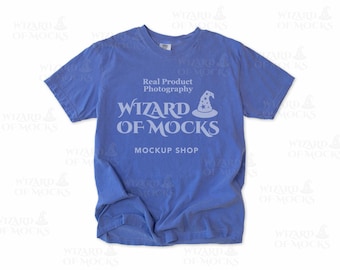 Comfort Colors 1717 Mockup Periwinkle Shirt Flatlay, C1717 Mock Up TShirt POD, Real Photo