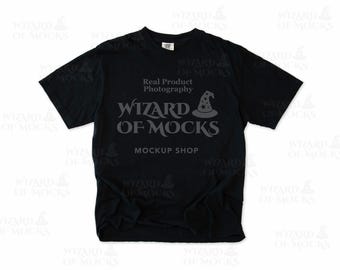 Comfort Colors 1717 Mockup Black Shirt Flatlay, C1717 Mock Up TShirt POD, Real Photo