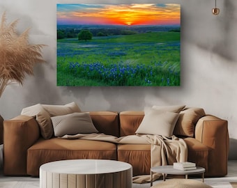 Texas Bluebonnet Evening, Texas Wall Art, Hill Country Print
