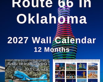 2027 Route 66 In Oklahoma Calendar, Spiral Bound Nostalgic Scenes for Home or Office