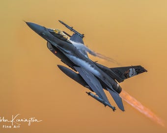 F16 Viper Fighter Jet Taking Off at Sunset | Military Aviation Wall Art