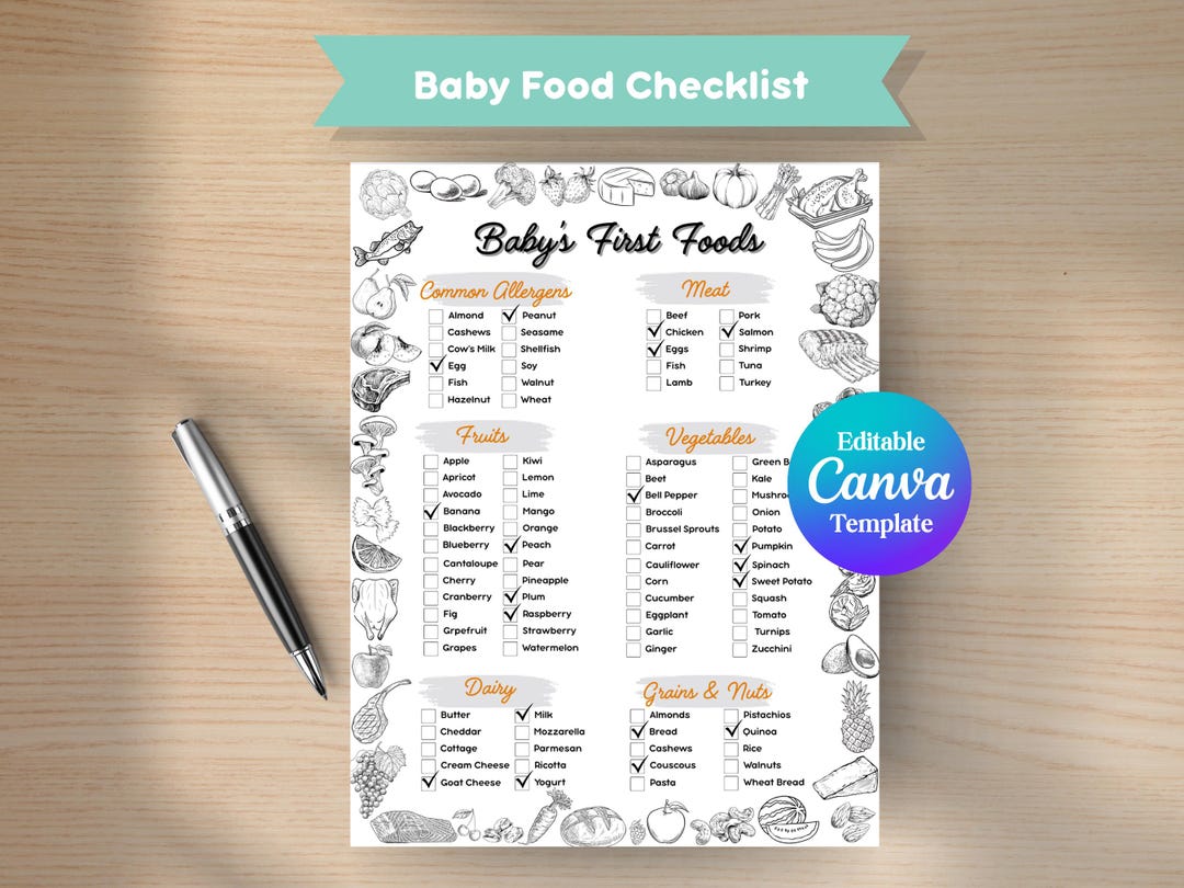 Baby Food Checklist, Baby's First Food Chart, Digital Download - Etsy