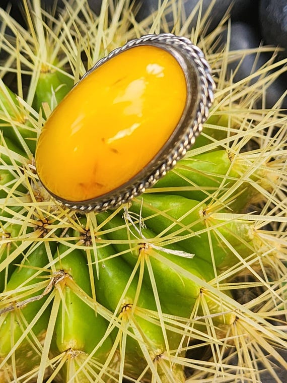 Rare Amber Ring sterling setting - image 1