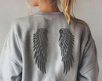 Angel Wings Sweatshirt, Back Print Crewneck, Minimalist Aesthetic Pullover, Clean Graphic Sweatshirt, Gift for Her