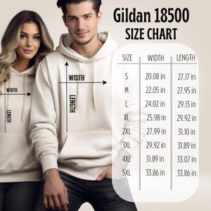Unisex hoodie size chart Gildan 18500 measurements