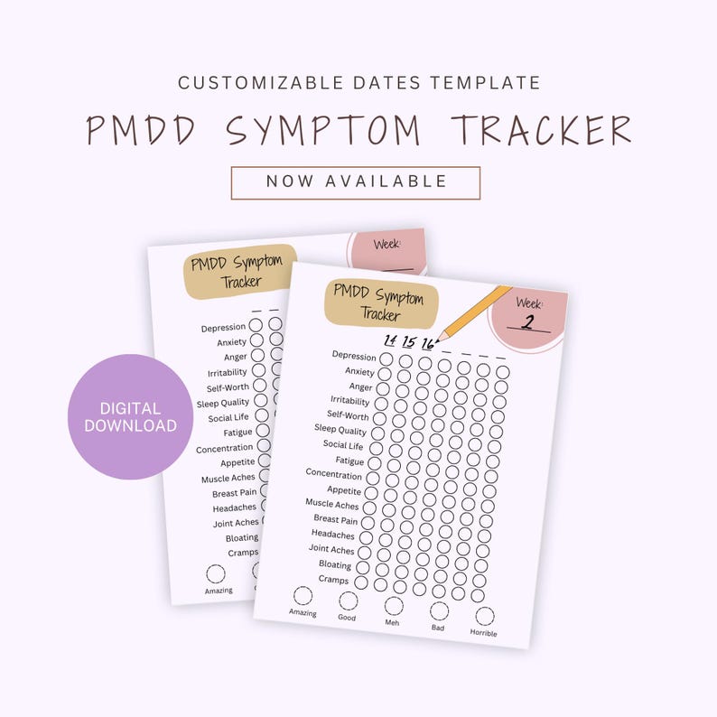 Pms Date Pmdd/severe PMS Symptom Tracker - Customizable Dates - Etsy