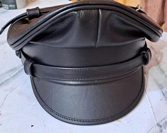 Genuine Full Leather Black Army Muir Biker Peaked Police Gay BLUF Cap Hat