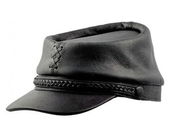 American Civil War Kepi Leather Cap, Extraordinary Craftsmanship Black