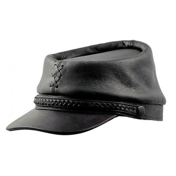 American Civil War Kepi Leather Cap, Extraordinary Craftsmanship Black