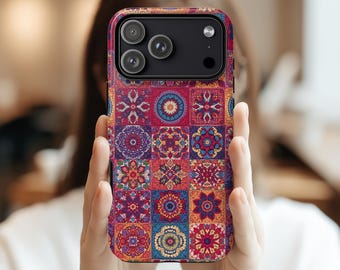 Boho patchwork-telefoonhoesje, stoer telefoonhoesje voor iPhone 17 16 15 14 Samsung S25 S24 S23 Google Pixel 8 9
