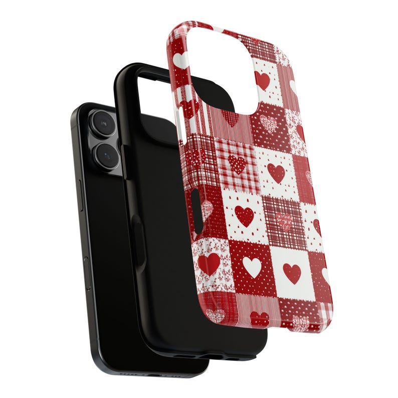 Red Patchwork Heart Phone Case, Vintage Farmhouse Aesthetic, Quilted Pattern, Cute Rustic Country Heart iPhone 17 16 15 14 13 image 7