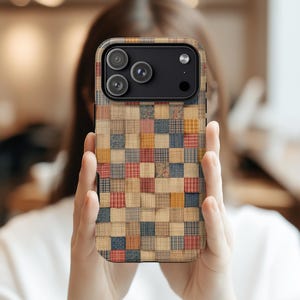 Telefonskal i vintage-stil med lapptäcke: Boho-inspirerat, tufft telefonskal för Samsung S25 S24 S23, iPhone 17 16 15 14 13 Pro