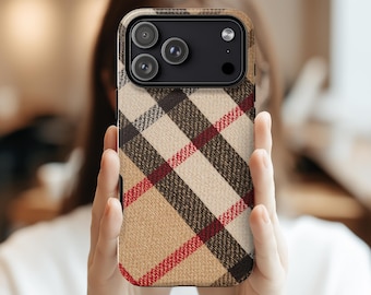 Classic Neutral Plaid Phone Case in Beige, Black & Red