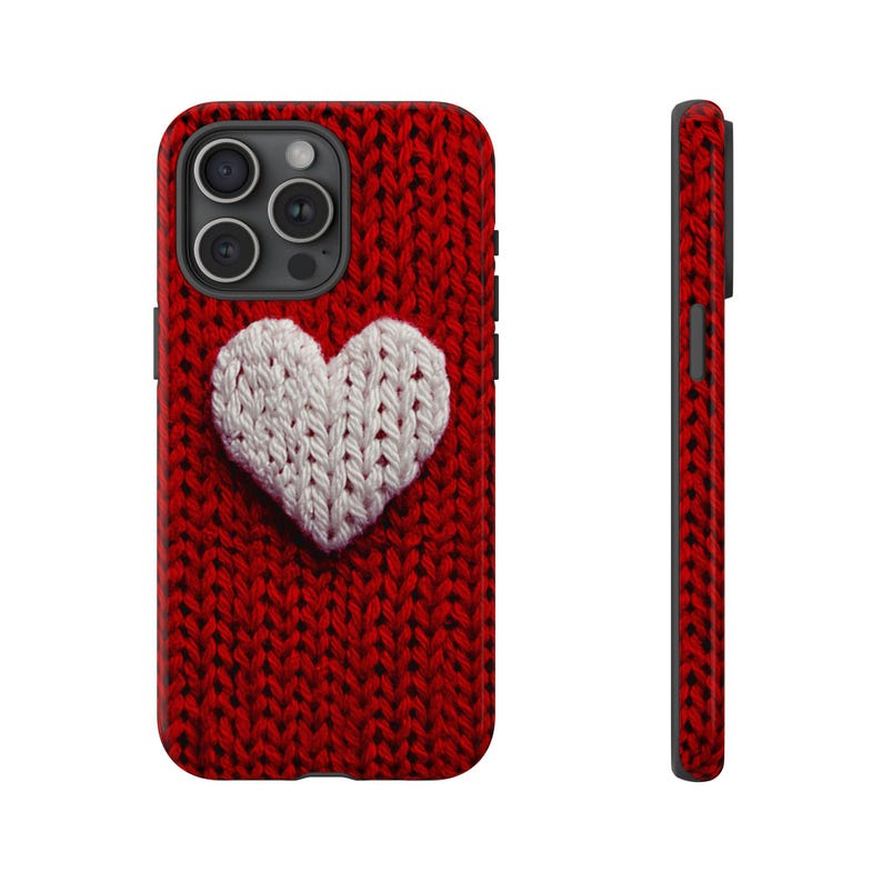Stickat hjärtformat telefonskal i konstgarn, minimalistiskt hjärtformat fodral, Git for Her, dubbelskiktsfodral för iPhone 17 16 15 14 13 Pro Max bild 9
