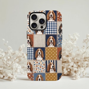 Basset Hound Patchwork Quilt Phone Case, Protective Cover for Samsung S26 S25 S25, Google Pixel 8 9, iPhone Pro Max 17 16 15 14 13 12 11