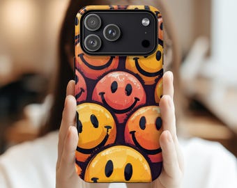 Funda para teléfono Y2K, funda resistente con carita sonriente retro para iPhone 17 16 15 14 13, Samsung S25 S24 S23, Pixel 8 9