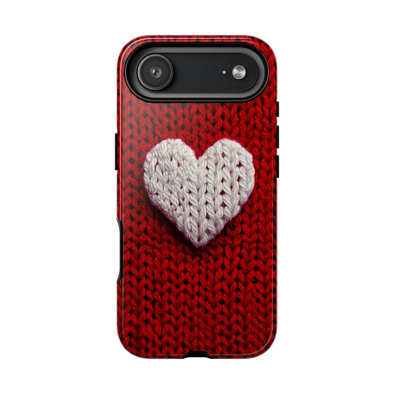 Stickat hjärtformat telefonskal i konstgarn, minimalistiskt hjärtformat fodral, Git for Her, dubbelskiktsfodral för iPhone 17 16 15 14 13 Pro Max bild 14