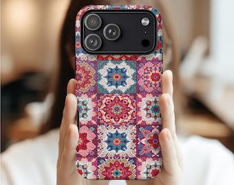 Granny Square Afghan Patchwork Phone Case, Vintage Boho Tough Cases for iphone 17 16 15 14 13 Samsung Galaxy S25 S24 S23 Google Pixel 8 9