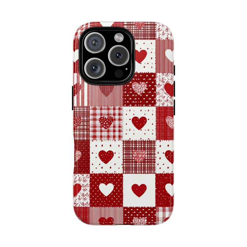 Red Patchwork Heart Phone Case, Vintage Farmhouse Aesthetic, Quilted Pattern, Cute Rustic Country Heart iPhone 17 16 15 14 13 image 9