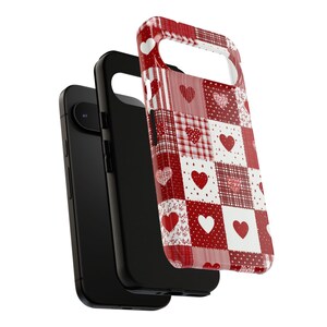 Red Patchwork Heart Phone Case, Vintage Farmhouse Aesthetic, Quilted Pattern, Cute Rustic Country Heart iPhone 17 16 15 14 13 image 12