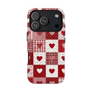 Red Patchwork Heart Phone Case, Vintage Farmhouse Aesthetic, Quilted Pattern, Cute Rustic Country Heart iPhone 17 16 15 14 13 image 13