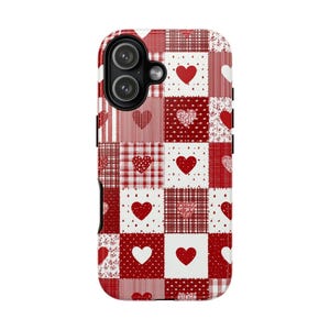 Red Patchwork Heart Phone Case, Vintage Farmhouse Aesthetic, Quilted Pattern, Cute Rustic Country Heart iPhone 17 16 15 14 13 image 8