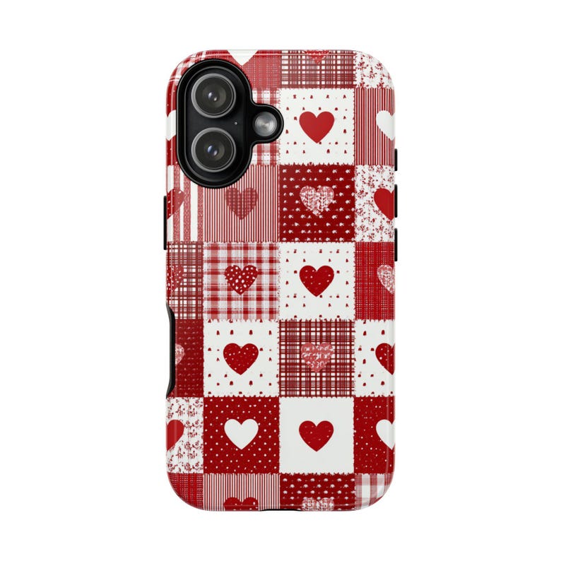 Red Patchwork Heart Phone Case, Vintage Farmhouse Aesthetic, Quilted Pattern, Cute Rustic Country Heart iPhone 17 16 15 14 13 image 8