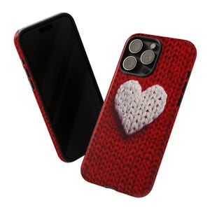 Stickat hjärtformat telefonskal i konstgarn, minimalistiskt hjärtformat fodral, Git for Her, dubbelskiktsfodral för iPhone 17 16 15 14 13 Pro Max bild 5