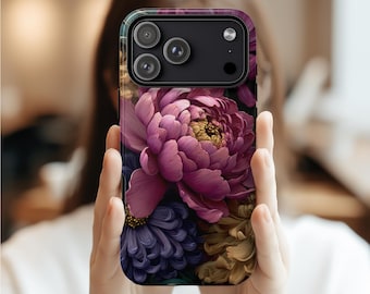 Peonies 3D Floral Phone Case, Peony Bloom Tough Case, Boho, Iphone 17 16 15 14 Samsung Galaxy S25 S24 S23 Google Pixel 8 9