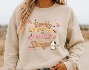 Book and Dog Lover Shirt, Bookish Sweatshirt, Book Lover Gift, Dog Lover Gift, Cozy Dog Sweater, Bookish Gift for Her
